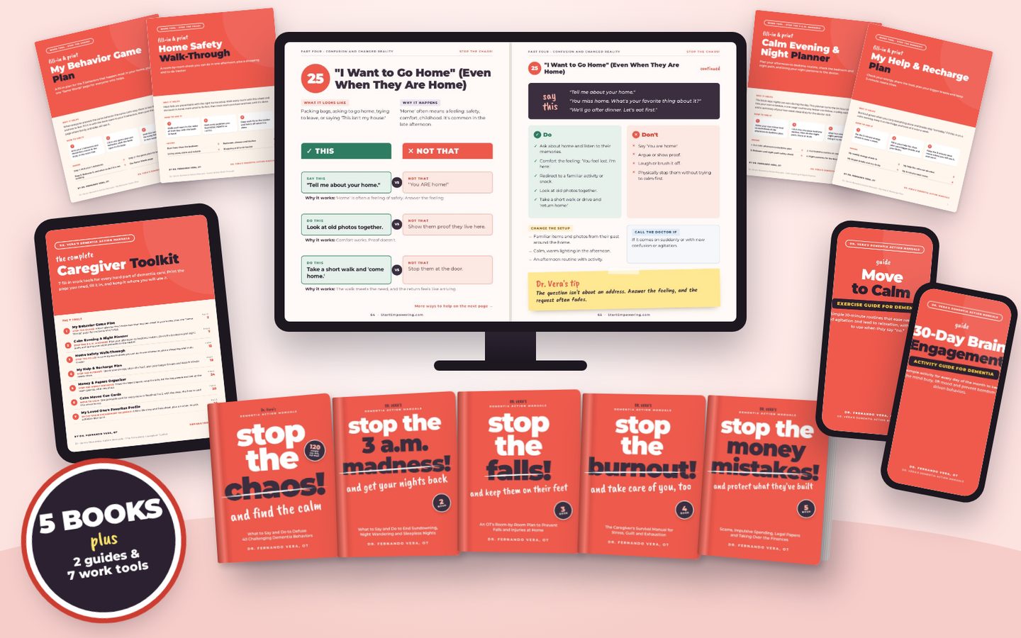 The five manuals, two guides and seven work tools
